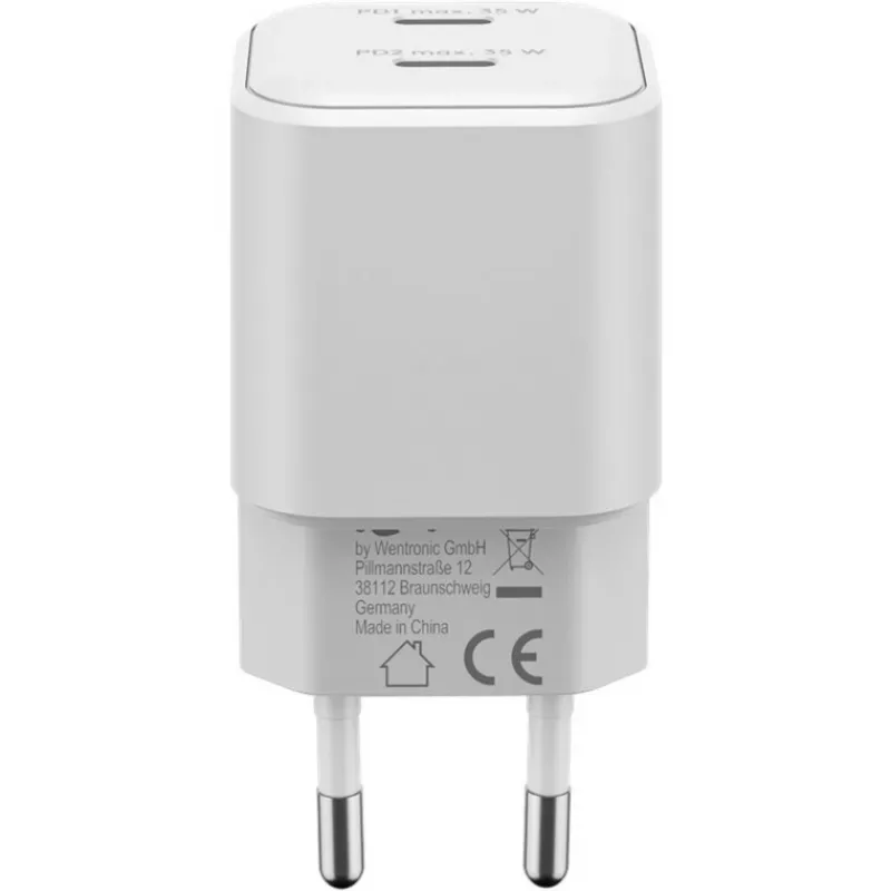 USB-C-pikalaturi Nano, PD, GaN, 35 W (valkoinen, 2x USB-C, Power Delivery 3.0)