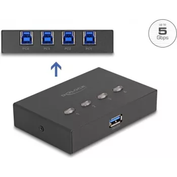 DeLOCK USB-kytkin 4 PC 1 laitteeseen 5 Gbit/s musta