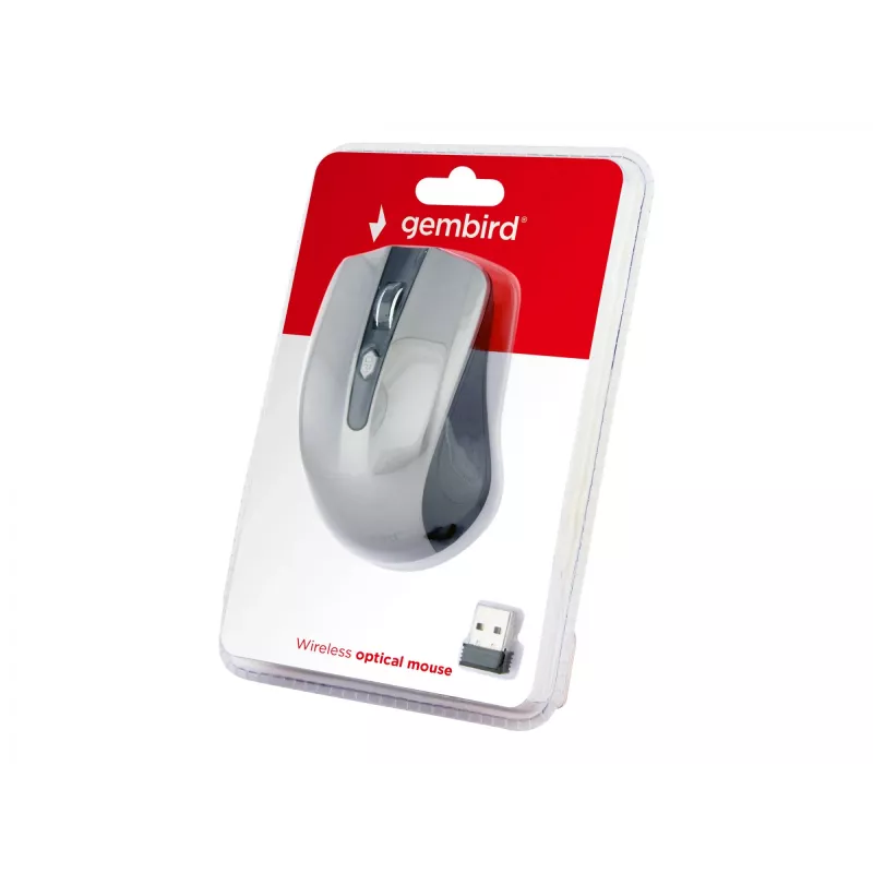 Langaton hiiri GEMBIRD MUSW-4B-04-BG — oikeakätinen, optinen 1600 DPI, 4 painiketta, RF Wireless, musta/harmaa