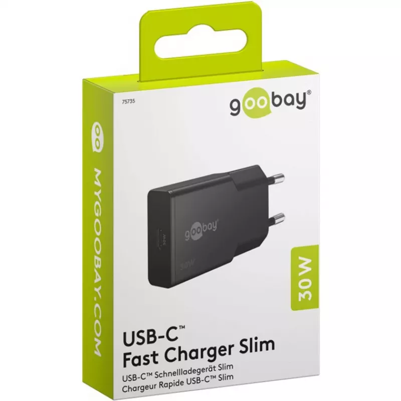 Goobay USB-C™ PD GaN pikalaturi ohut (30 W) musta