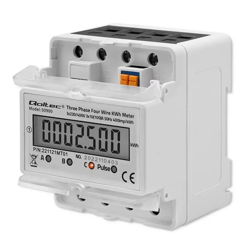 Kolmivaiheinen elektroninen energiamittari QOLTEC 50900 400V LCD 4P