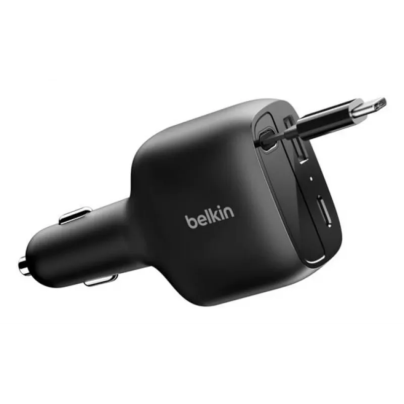 Belkin 75W 2-porttinen vetäytyvällä USB-C-kaapelilla auto - kaapeli (CCC001HQBK)