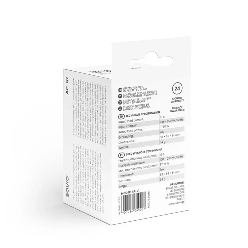 SAVIO AP-01 matka-adapteri, US-pistorasia – EU-pistoke