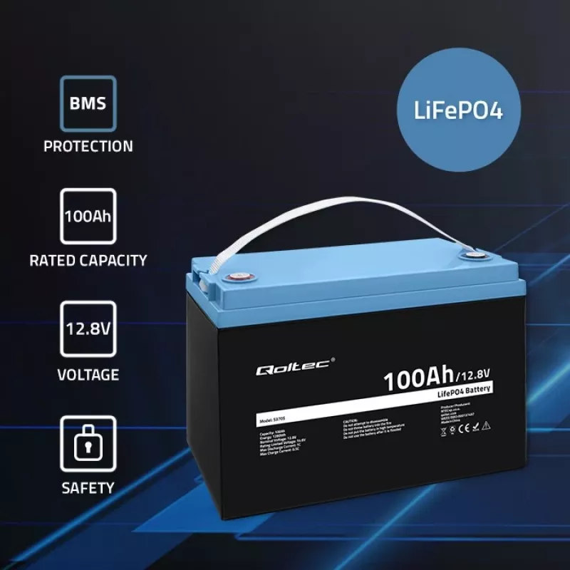 Qoltec 53705 litiumrautafosfaattiakku 100 Ah 12,8 V