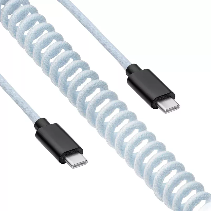 Akyga AK-USB-49 Aviator-spiraalikaapeli USB-C – USB-C GX16-pistokkeella, USB 2.0, 3 m, valkoinen
