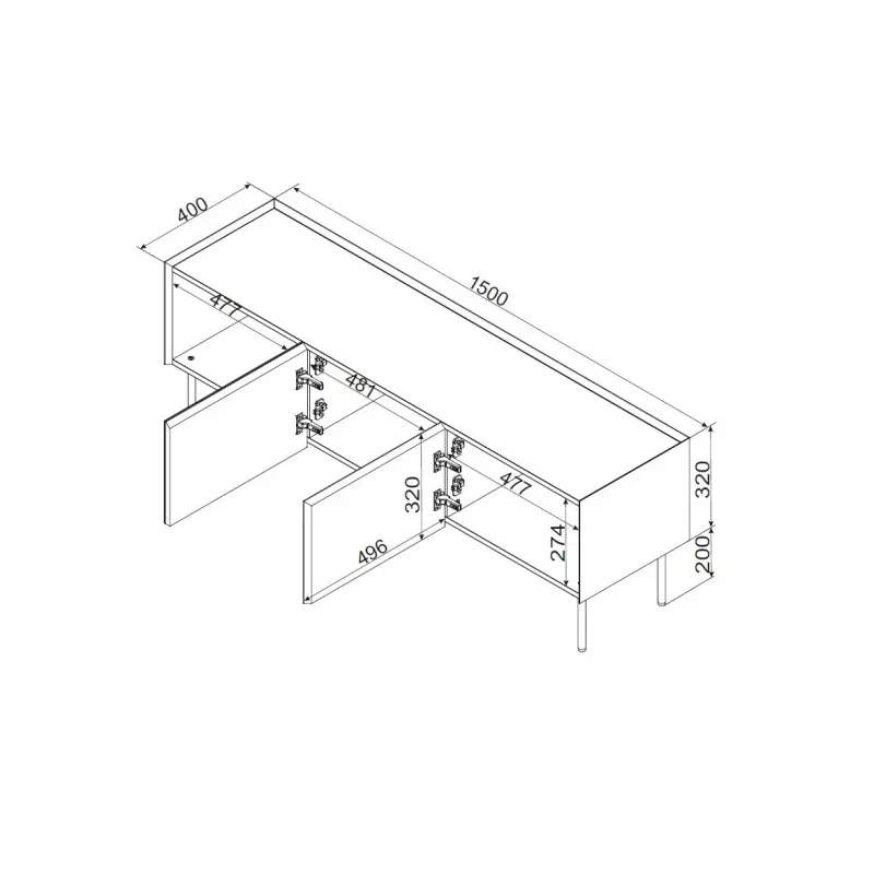 Cama FELLINI TV-taso 150x40x52 oliivinvihreä + öljytty tammilevy