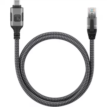 Techly ICOC U3C-RJ45-010 USB-C–Gigabit Ethernet -sovitinkaapeli, 1 m, musta/hopea