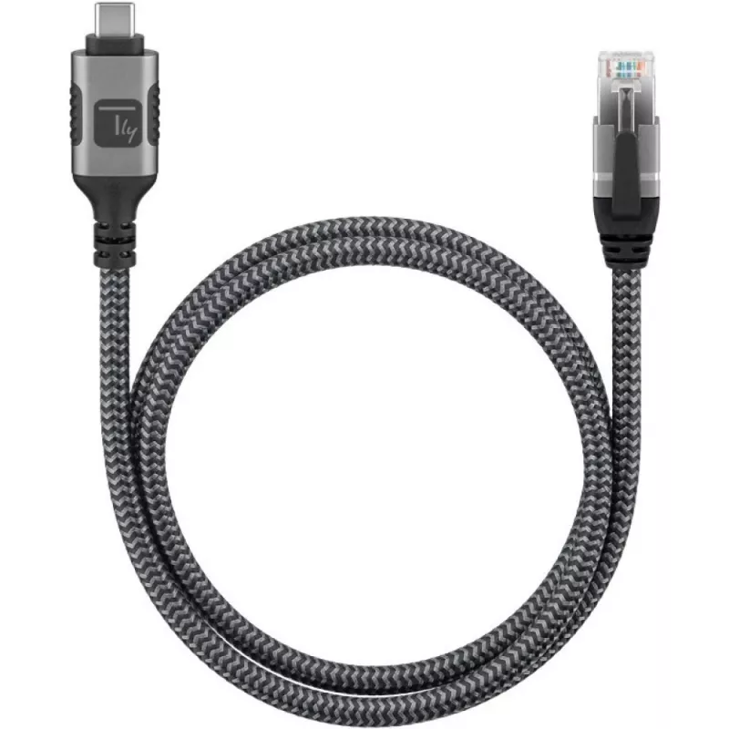 Techly ICOC U3C-RJ45-010 USB-C–Gigabit Ethernet -sovitinkaapeli, 1 m, musta/hopea