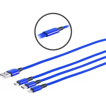 USB 3-in-1 -latauskaapeli ShiverPeaks 14-50071 — Micro B, USB-C 8-pin, 1,2 m, sininen