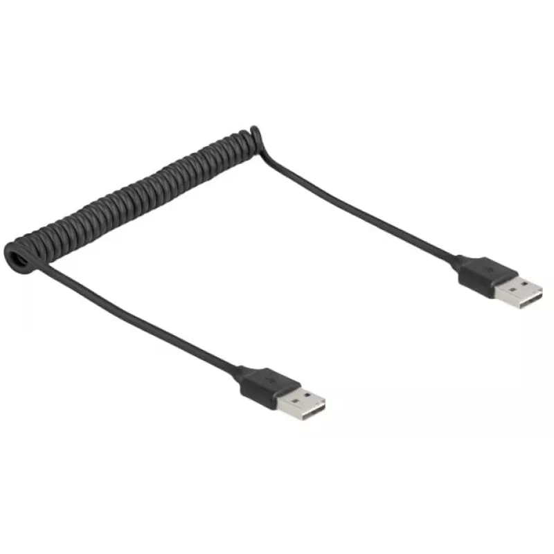 Spiraalikaapeli DeLOCK EASY-USB 2.0 Type-A uros Type-A uros 0,5 m–0,8 m musta