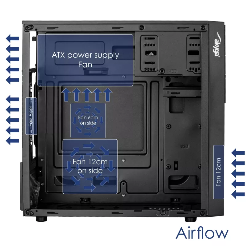 Akyga AK19BK Micro Tower -tietokonekotelo, Micro-ATX / Mini-ITX, USB-C + USB 3.0 + 2x USB 2.0, ilman virtalähdettä, musta