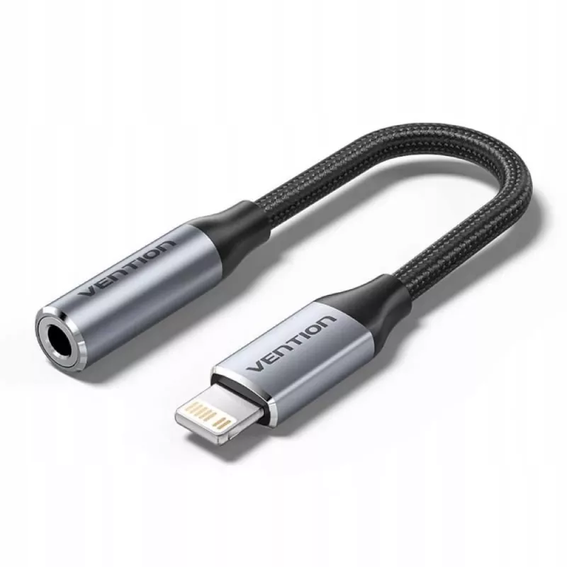 Äänisovitin Vention Lightning–3,5 mm BMBHA, Lightning–3,5 mm langallinen sovitin 0,1 m kaapelilla, harmaa