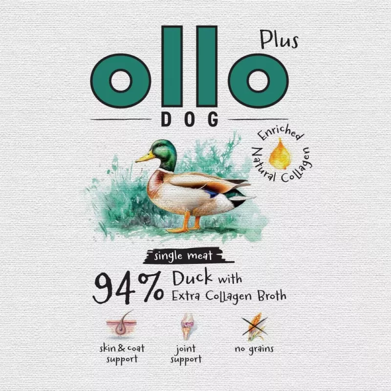 Ollo Plus kollageeni ankka 400 g koiranruokapurkki