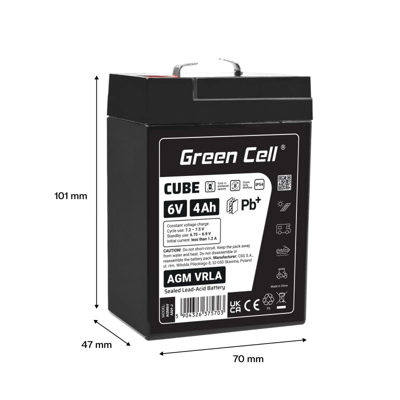 AGM VRLA -akku 6V 4Ah IP54