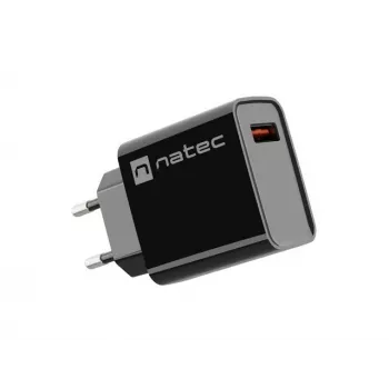 NATEC AC-pikalaturi sisäkäyttöön, johdollinen, Ribera – 18 W (5–15 V, enintään 3 A), 1× USB-A, Huawei FCP/SCP, musta