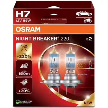 Osram H7 NIGHT BREAKER 220 halogeeniajovalolamppu — kaksipakkaus (malli 64210NB220-2HB)