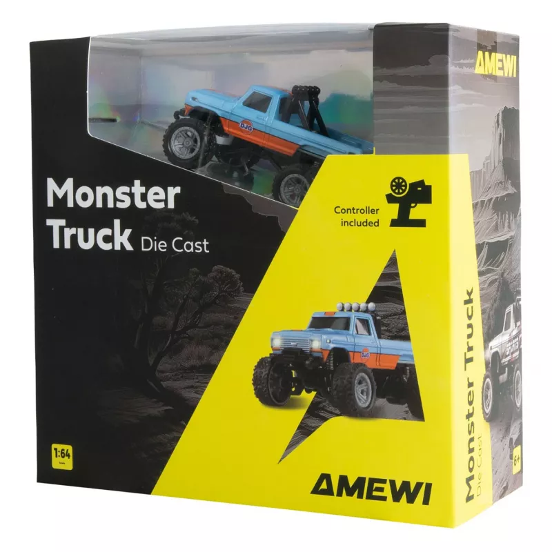 Kauko-ohjattava Amewi Monster Truck DieCast 1:64 RTR, sininen/oranssi