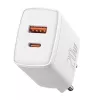 Seinälaaturi Baseus Compact 1x USB-A + 1x USB-C 3A, kompakti matka-adapteri