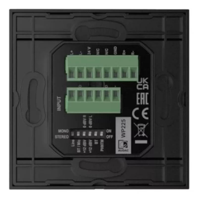 AUDAC WP225/B seinäpaneeli, XLR-mikrofoni + 3,5 mm:n kuulokeliitäntä, Bluetooth, musta