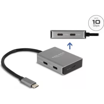 USB Type-C -keskitin DeLOCK 64249 10000 Mbit/s musta harmaa