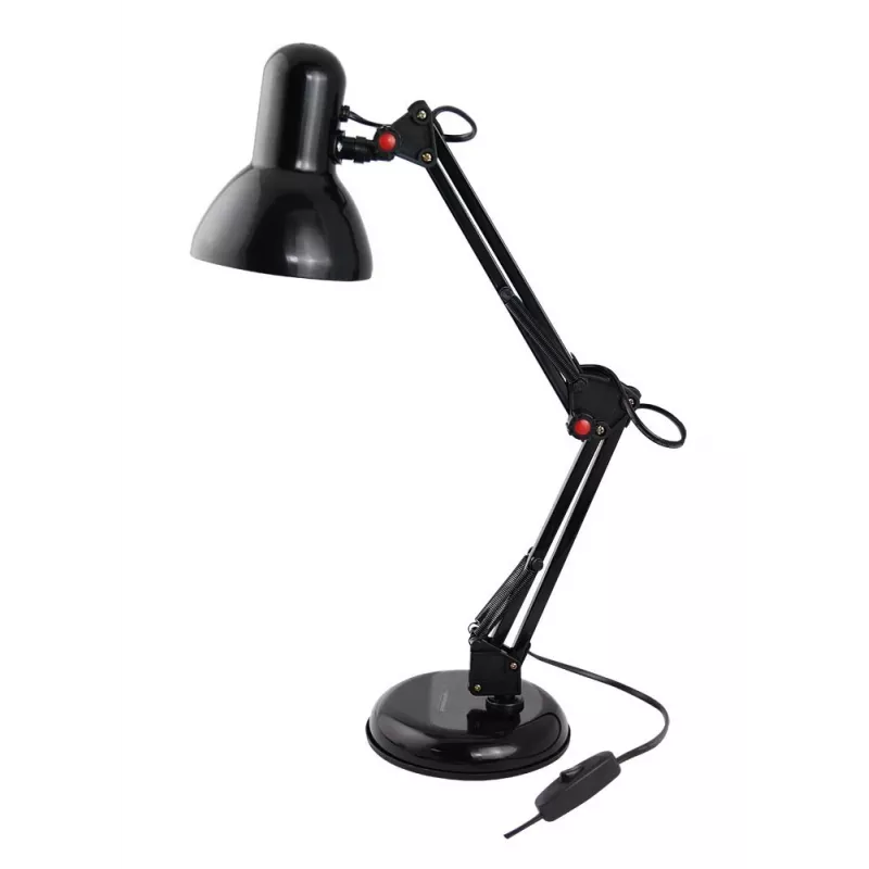 Pöytävalaisin ESPERANZA AVIOR E27 12W LED, musta, korkeussäädettävä, taipuisa varsi, E27-kanta