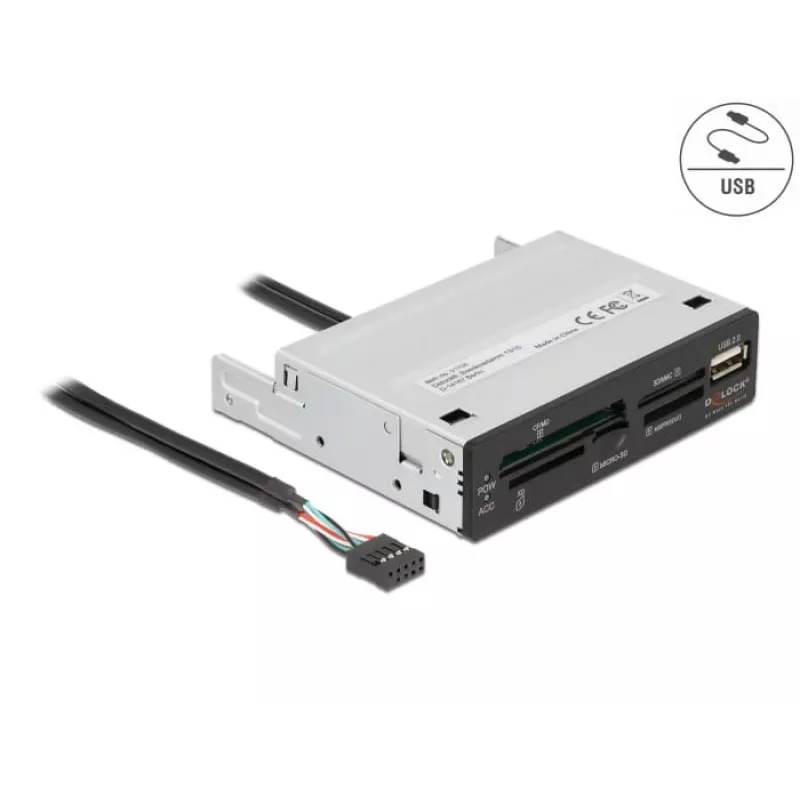 DeLOCK 91708 kortinlukija USB 2.0 sisäinen musta harmaa CF SD MicroSD