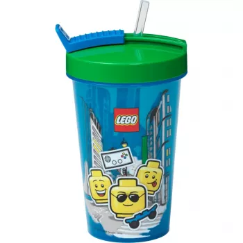 Room Copenhagen LEGO juomamuki pillillä Iconic Boy vaaleansininen (sininen/vihreä, 500 ml)