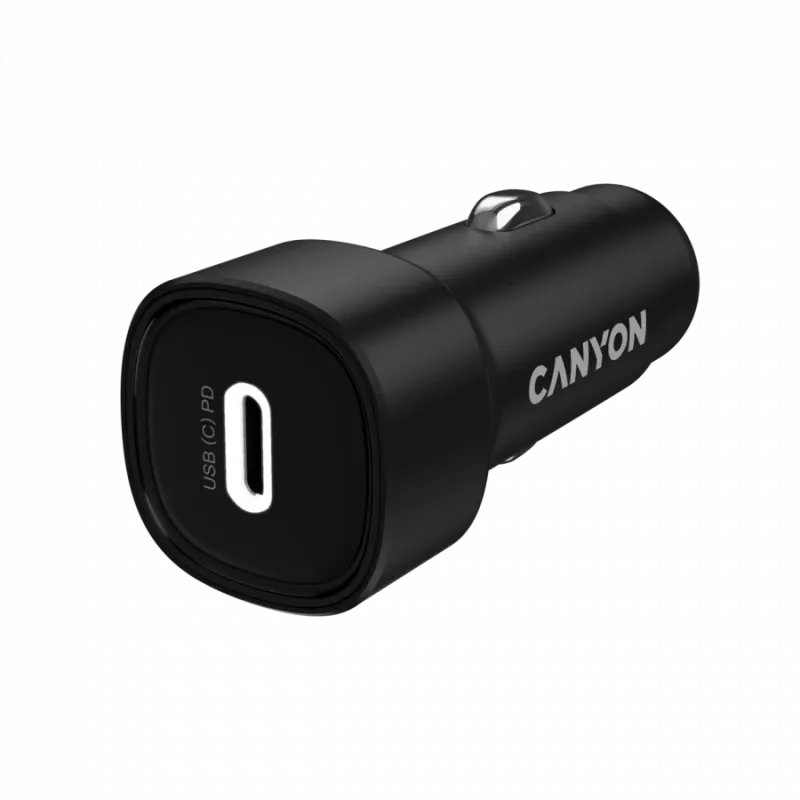 Autolaturi CANYON OnDrive 30 PD 30W USB-C musta – USB-C-virtalähde ajoneuvoihin, 30W PD
