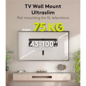 Kiinteä TV-seinäteline WENTRONIC Goobay Ultraslim 70822 XL musta litteille näytöille