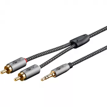 Goobay 65284. Liitäntä 1: 3.5mm, liitin 1 sukupuoli: uros, liitäntä 2: 2 x RCA, liitin 2 sukupuoli: uros, kaapelimateriaali: K