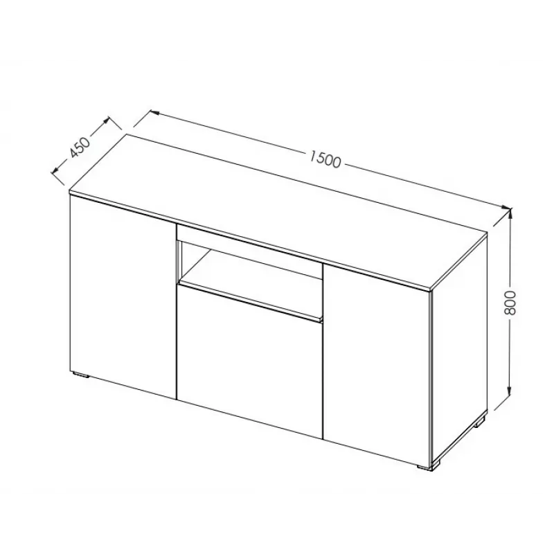 Cama Sideboard VIVA 150 musta/musta kiiltävä + valkoinen