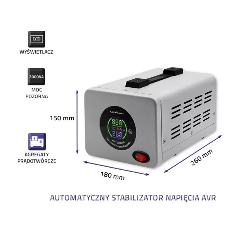 Qoltec 50724 automaattinen jännitteenstabilisaattori AVR 2000VA