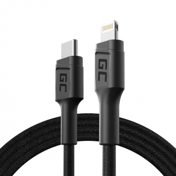 Lightning–USB-C-kaapeli Green Cell KABGC07, 1 m, musta, Lightning (pistoke) – USB-C (pistoke), 480 Mbit/s