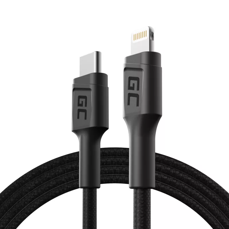 Green Cell PowerStream KABGC07 USB-C–Lightning-kaapeli, 1 m, PD, Apple MFi, musta