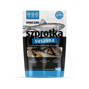 UNISZKI Getrocknete Sprotte koiranherkku 40 g – yhden raaka-aineen monoproteiininen kalainen herkku koirille, sopii kaikille roduille