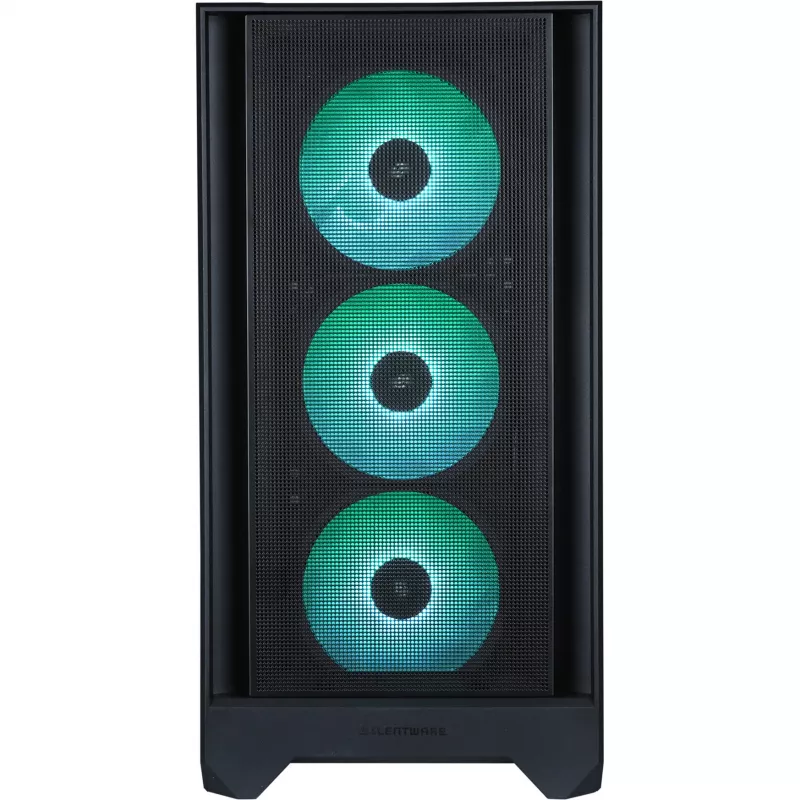 PC-kotelo Silentware Flow 110 A-RGB musta — Mid-Tower-kotelo, karkaistu lasisivupaneeli