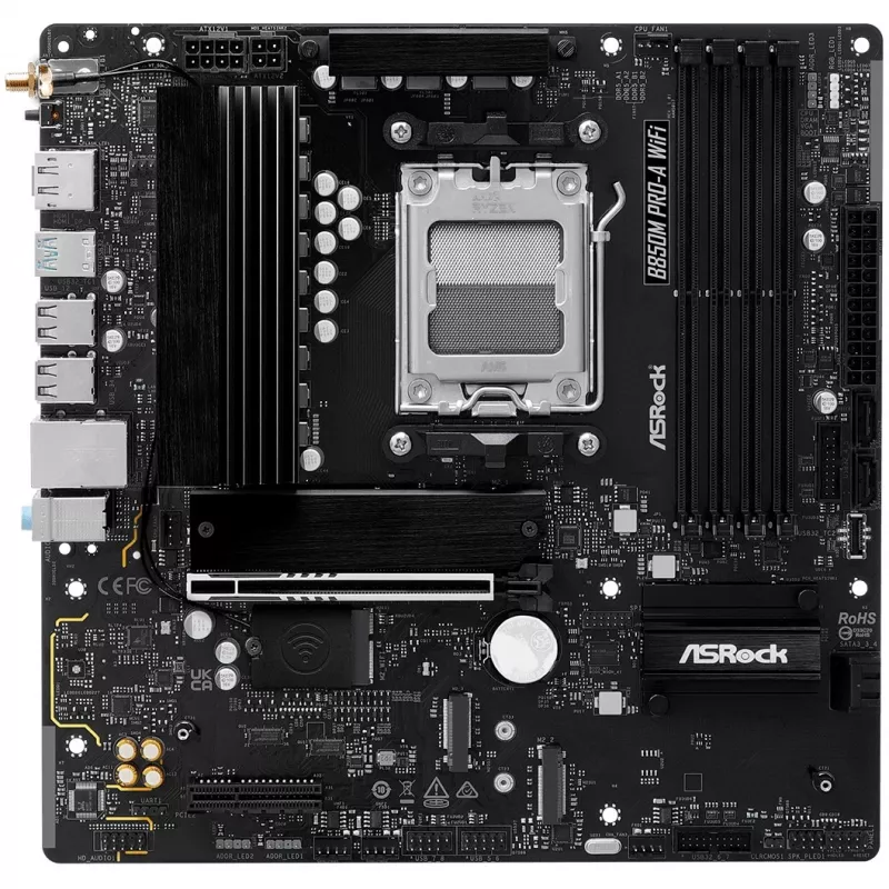 Emolevy ASRock B850M Pro-A WiFi micro ATX – AMD B850, kanta AM5, DDR5, 4x DIMM, 256 GB, Wi-Fi, 2,5 Gb LAN