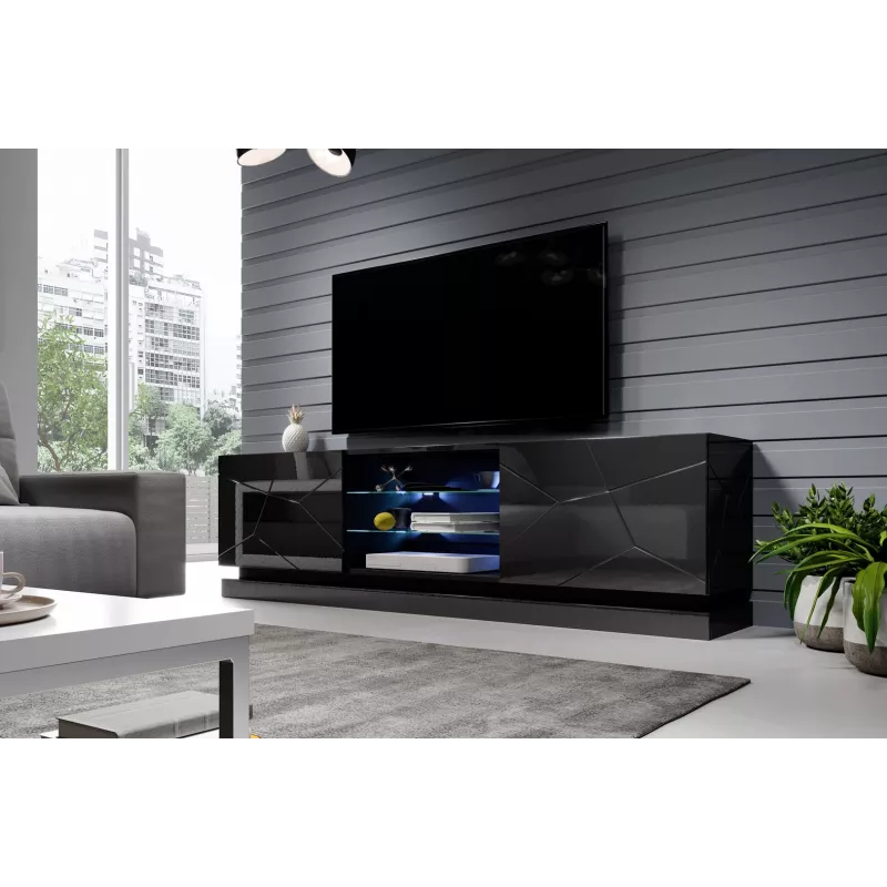Cama TV-kaappi QIU 200 MDF musta kiiltävä/musta kiiltävä