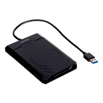 HDD/SSD-kotelo Unitek Y-3036, 2,5 tuuman SATA III, USB 3.2 Gen 1 (5 Gbit/s), UASP, integroitu USB-A-kaapeli, musta