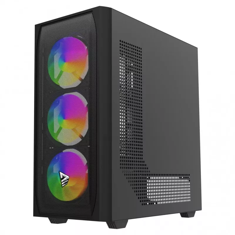 PC-kotelo SAVIO Noctis Flow RGB — Cube, ATX/Mini-ITX, 3x 120 mm etutuulettimet, karkaistu lasisivupaneeli, max. GPU 35 cm