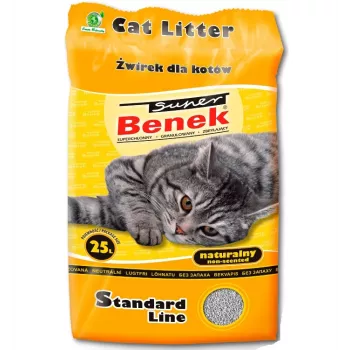 Paakkuuntuva kissanhiekka Super Benek Compact Natural 25 l — bentoniittirakeet, harmaa, biohajoava, hajua neutraloiva