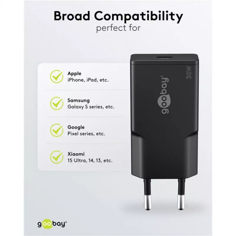 Goobay USB-C™ PD GaN pikalaturi ohut (30 W) musta