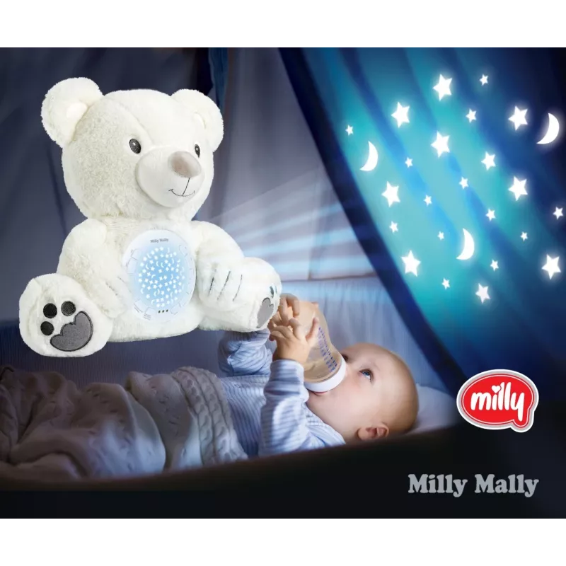 Pehmo-projektorilelu Milly Mally karhu 5656 pehmeällä valolla lastenhuoneeseen
