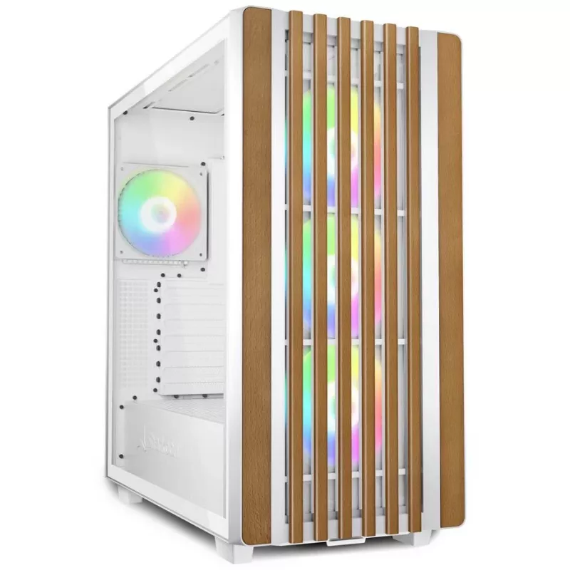 Sharkoon REBEL C70G RGB Full Tower valkoinen, puu