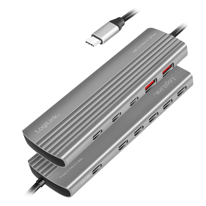 Erittäin ohut USB 3.2 -keskitin 2x USB-A, 8x USB-C, PD, 100W