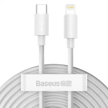 Baseus Simple Wisdom datakaapelisarja USB-C - Lightning PD 20W (2 kpl/pakkaus) 1,5m valkoinen