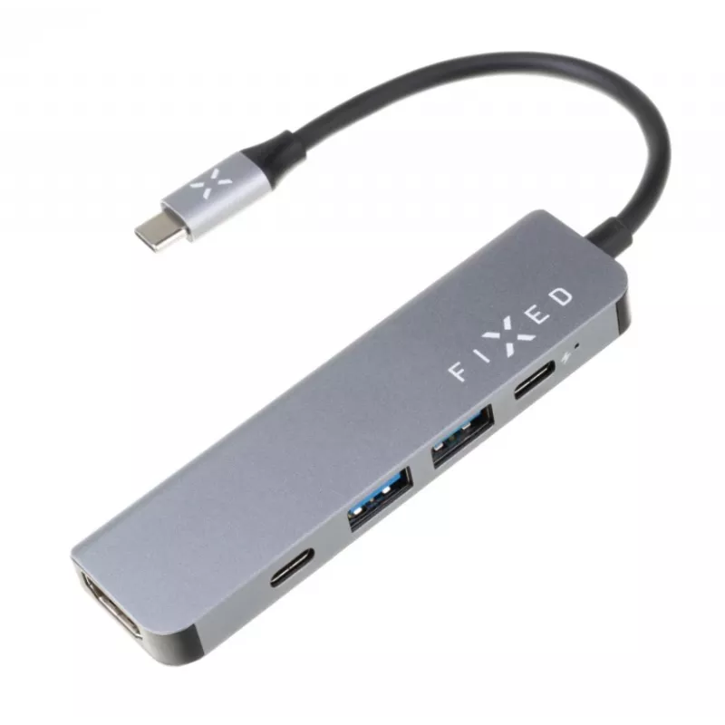 USB-C-keskitin FIXED FIXHU-MN-GR 5-porttinen mini kannettaville ja tableteille