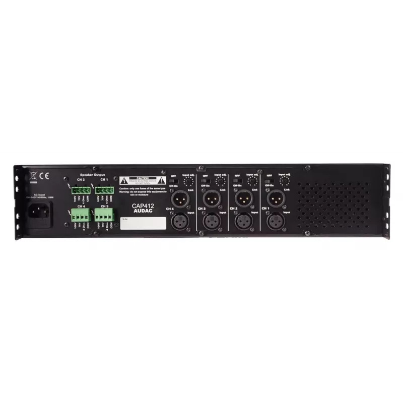 Audac CAP412 4-kanavainen tehovahvistin, 4 x 120 W (480 W), 100 V