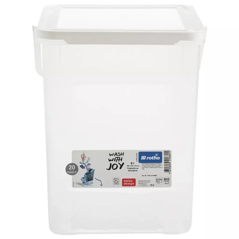 Rotho Basic 9 L muovinen pesuainepullo malli 1770101100RP, valkoinen, kansi, ripustusreikä