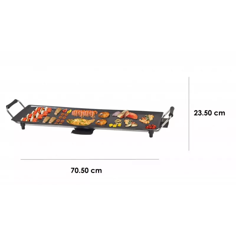 Beper 90.386 teppanyaki-grilli, 70,5 x 23,5 cm tarttumaton levy, 1800 W, musta